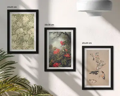 Set 3 tablouri cu flori și păsări în mediul natural