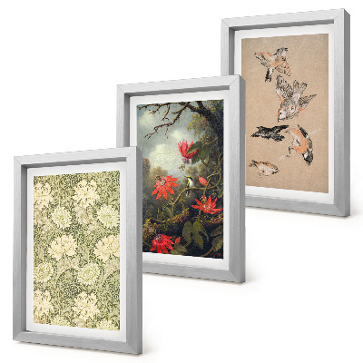 Set 3 tablouri Flori și păsări în mediul natural