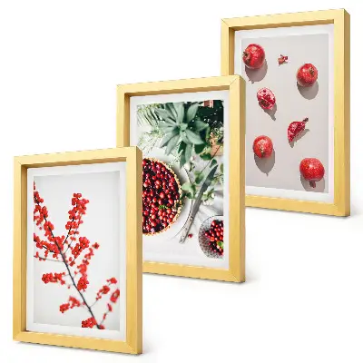 Set 3 tablouri cu fructe roșii și plante în stil minimalist