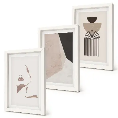 Set de 3 tablouri cu forme geometrice abstracte și chipul unei femei