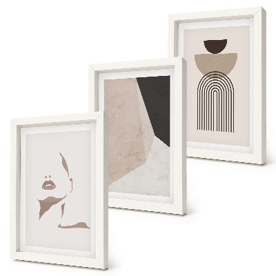 Set 3 tablouri Forme geometrice abstracte și chipul unei femei