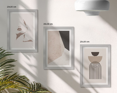 Set 3 tablouri Forme geometrice abstracte și chipul unei femei