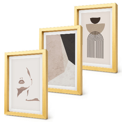 Set 3 tablouri Forme geometrice abstracte și chipul unei femei