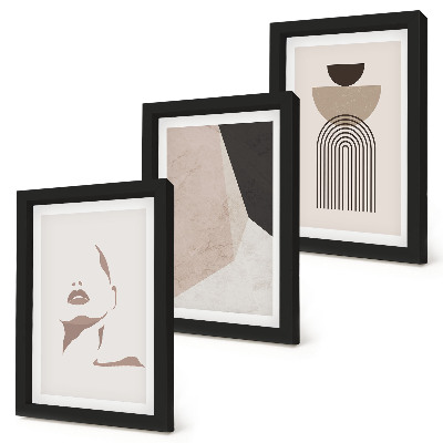 Set 3 tablouri Forme geometrice abstracte și chipul unei femei