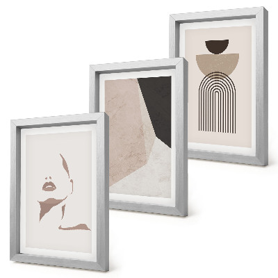 Set 3 tablouri Forme geometrice abstracte și chipul unei femei