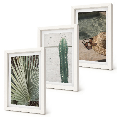 Set 3 tablouri Plante tropicale și accesorii de vacanță pe malul apei