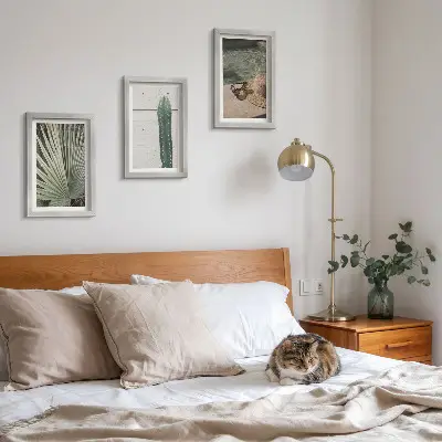 Set 3 tablouri cu plante tropicale și accesorii de vacanță pe malul apei