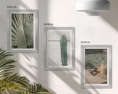 Set 3 tablouri cu plante tropicale și accesorii de vacanță pe malul apei