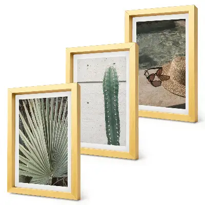 Set 3 tablouri cu plante tropicale și accesorii de vacanță pe malul apei