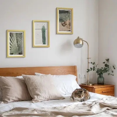 Set 3 tablouri cu plante tropicale și accesorii de vacanță pe malul apei