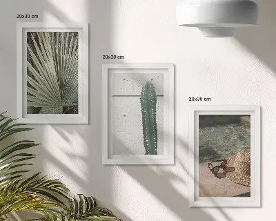 Set 3 tablouri cu plante tropicale și accesorii de vacanță pe malul apei