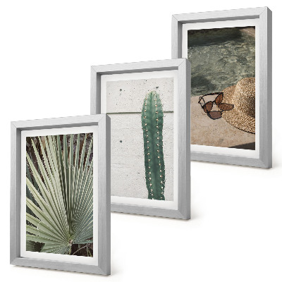 Set 3 tablouri Plante tropicale și accesorii de vacanță pe malul apei