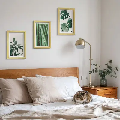 Set de 3 tablouri cu plantă de apartament cu tulpini de bambus și frunze de monstera