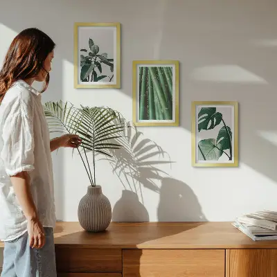 Set de 3 tablouri cu plantă de apartament cu tulpini de bambus și frunze de monstera