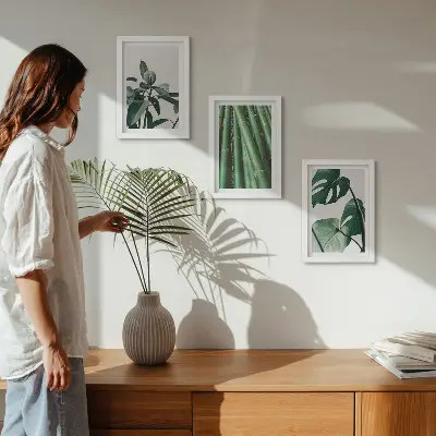 Set de 3 tablouri cu plantă de apartament cu tulpini de bambus și frunze de monstera