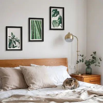 Set de 3 tablouri cu plantă de apartament cu tulpini de bambus și frunze de monstera