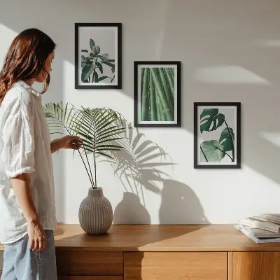Set de 3 tablouri cu plantă de apartament cu tulpini de bambus și frunze de monstera