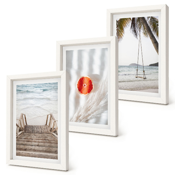 Set 3 tablouri Plajă cu scări de lemn, atmosferă de vacanță