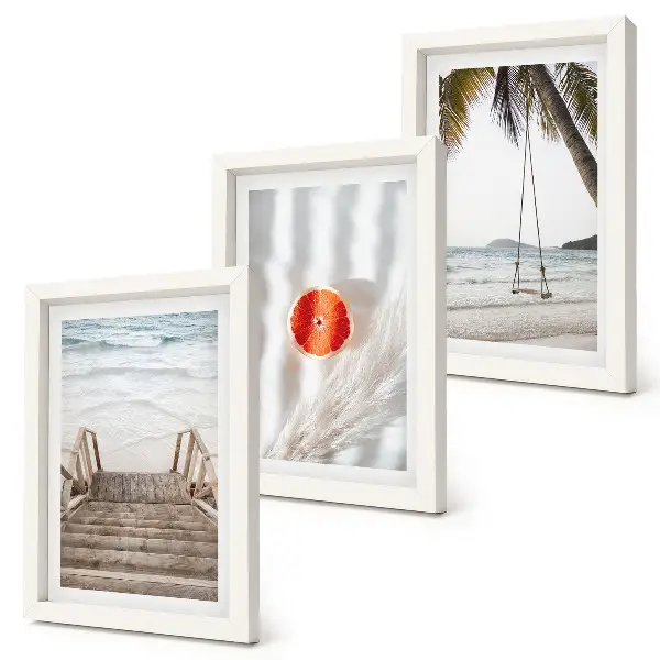 Set 3 tablouri plajă cu scări de lemn cu atmosferă de vacanță