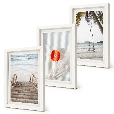 Set 3 tablouri plajă cu scări de lemn cu atmosferă de vacanță