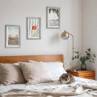 Set 3 tablouri plajă cu scări de lemn cu atmosferă de vacanță