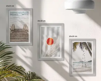 Set 3 tablouri plajă cu scări de lemn cu atmosferă de vacanță