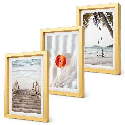 Set 3 tablouri Plajă cu scări de lemn, atmosferă de vacanță