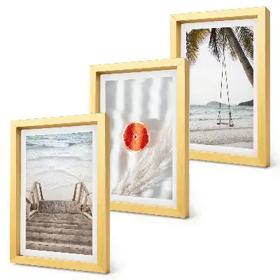 Set 3 tablouri plajă cu scări de lemn cu atmosferă de vacanță