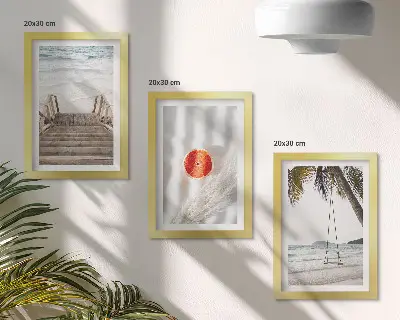 Set 3 tablouri plajă cu scări de lemn cu atmosferă de vacanță