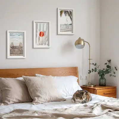 Set 3 tablouri plajă cu scări de lemn cu atmosferă de vacanță