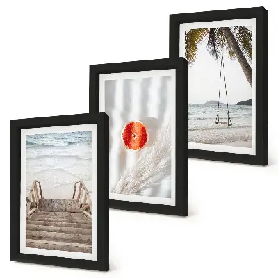 Set 3 tablouri plajă cu scări de lemn cu atmosferă de vacanță