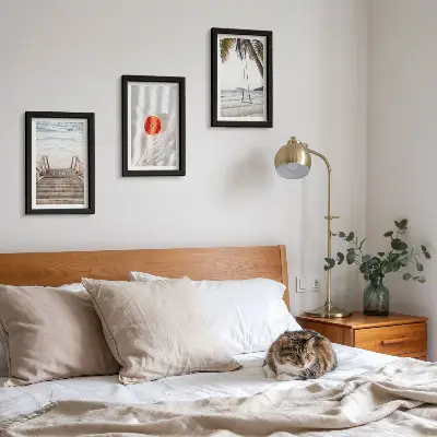 Set 3 tablouri plajă cu scări de lemn cu atmosferă de vacanță