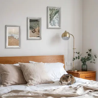 Set 3 tablouri cu pălărie de plajă, apă și ochelari de soare cu frunze