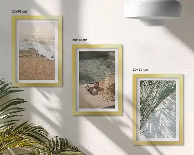 Set 3 tablouri cu pălărie de plajă, apă și ochelari de soare cu frunze