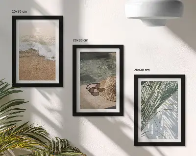 Set 3 tablouri cu pălărie de plajă, apă și ochelari de soare cu frunze