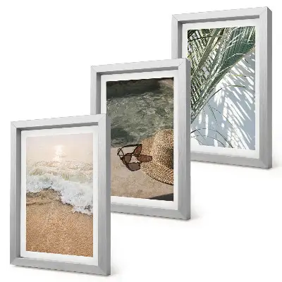 Set 3 tablouri cu pălărie de plajă, apă și ochelari de soare cu frunze