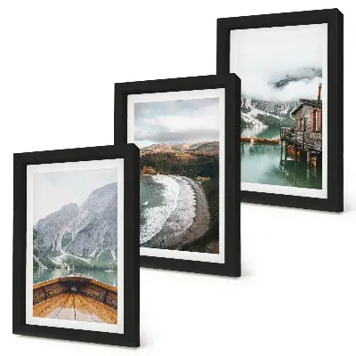 Galerie de perete cu vedere la munți, lac, barcă și peisaj de plajă