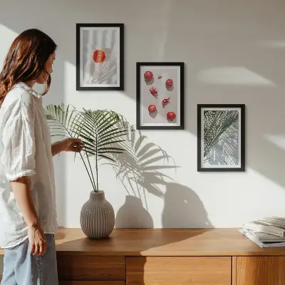 Set 3 tablouri cu fructe tropicale și frunze de palmier pentru sărbători
