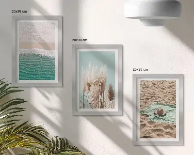 Galerie de perete cu tematică de plajă, valuri, iarbă, pălărie și nisip pentru relaxare