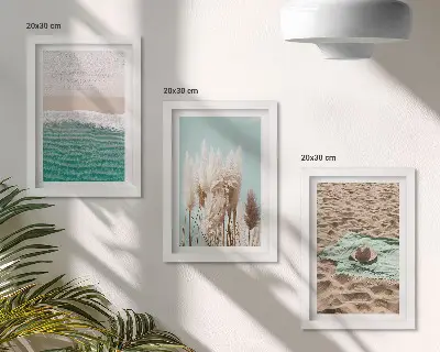 Galerie de perete cu tematică de plajă, valuri, iarbă, pălărie și nisip pentru relaxare