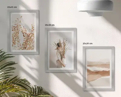 Set de 3 tablouri cu motive vegetale abstracte în stil boho rustic