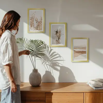 Set de 3 tablouri cu motive vegetale abstracte în stil boho rustic