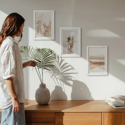 Set de 3 tablouri cu motive vegetale abstracte în stil boho rustic