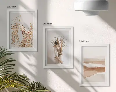 Set de 3 tablouri cu motive vegetale abstracte în stil boho rustic