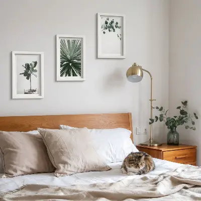 Set de 3 tablouri cu plante verzi în stil minimalist