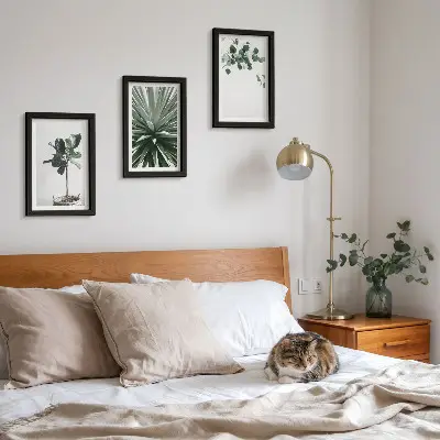 Set de 3 tablouri cu plante verzi în stil minimalist