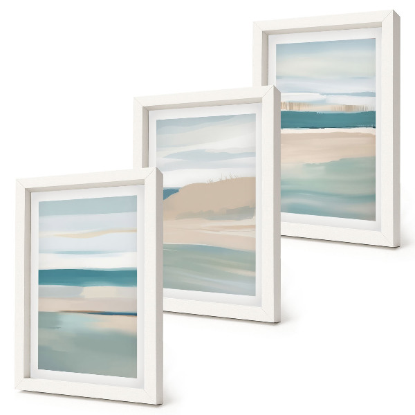 Set 3 tablouri Peisaje abstracte în nuanțe de albastru și bej