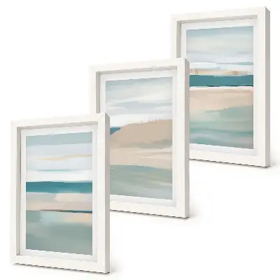 Set 3 tablouri cu peisaje abstracte în nuanțe de albastru și bej