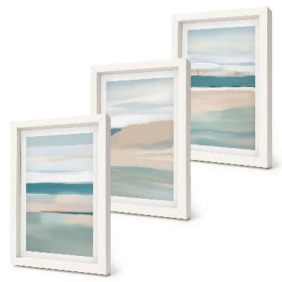 Set 3 tablouri Peisaje abstracte în nuanțe de albastru și bej