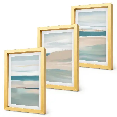 Set 3 tablouri cu peisaje abstracte în nuanțe de albastru și bej